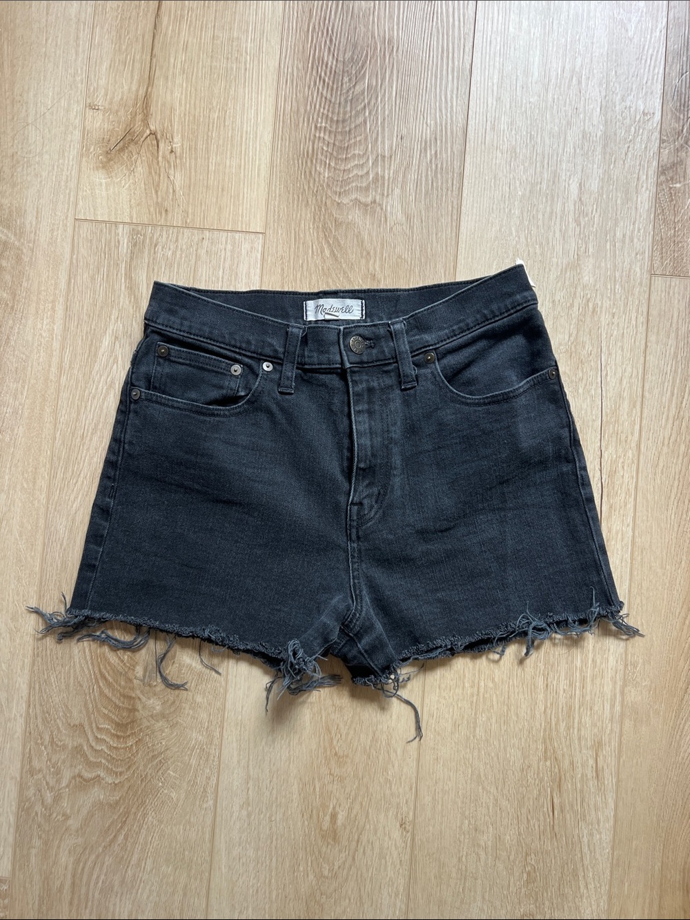 Madewell Black Frayed Hem High-Rise Denim Shorts